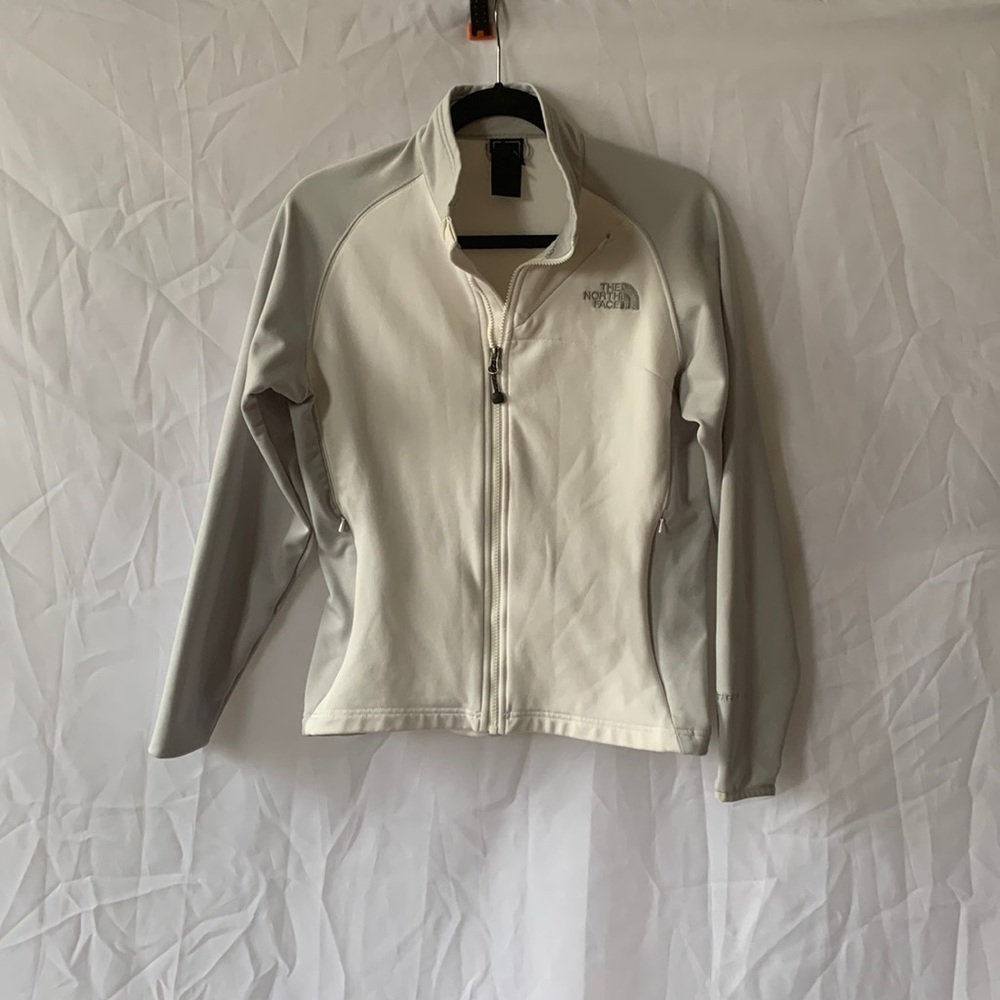 The north face jacket cream and light grey zip up skiing snowboarding